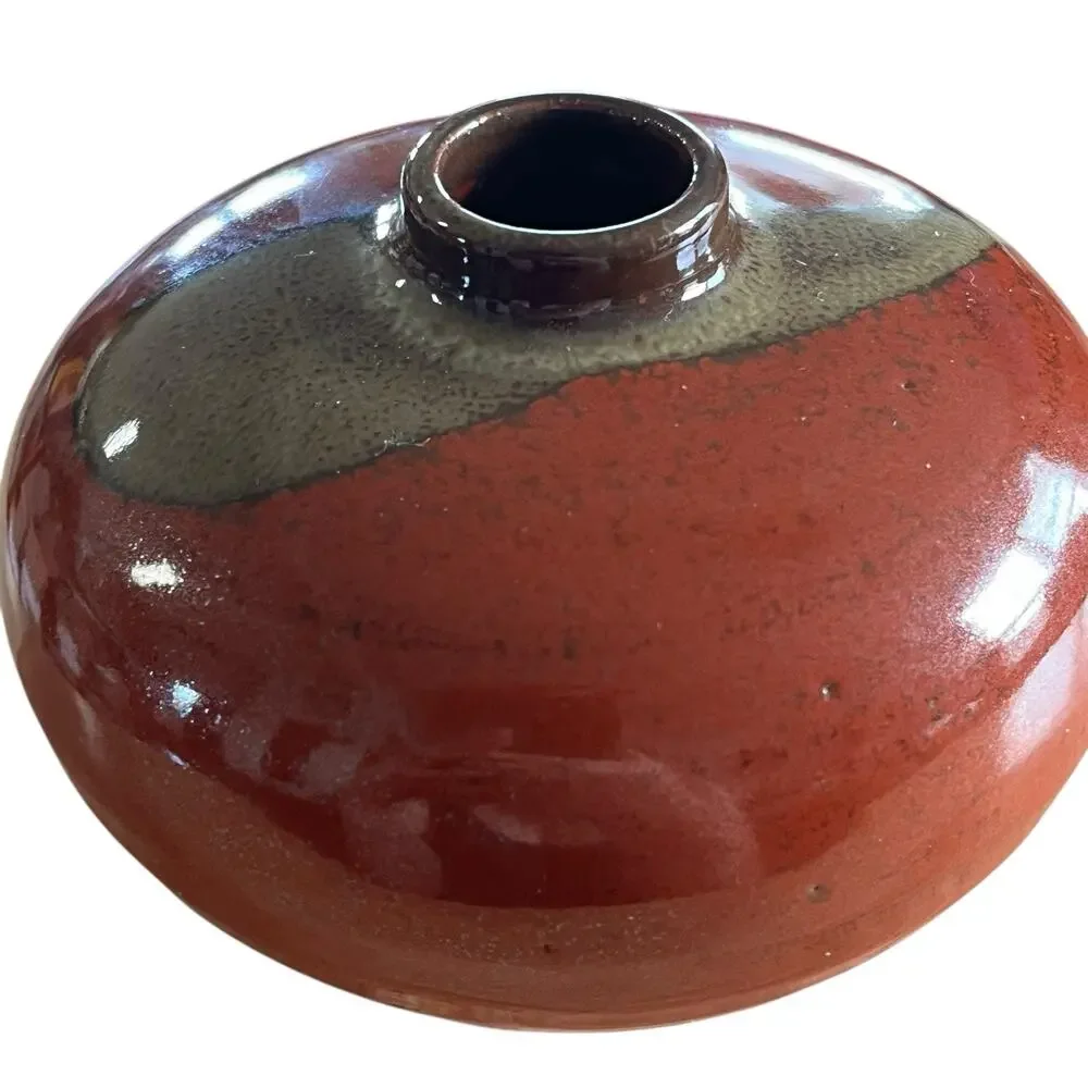 Kasama Vase Japanese Art Pottery Mini Vase Vintage Bulbous Squat Oxblood Retro - Picture 7 of 10